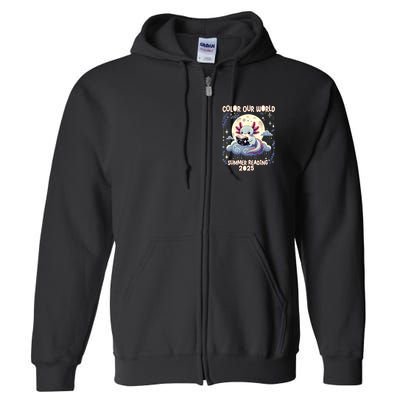 Color Our World Summer Reading Program 2025 Funny Axolotl Full Zip Hoodie