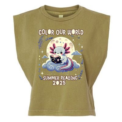 Color Our World Summer Reading Program 2025 Funny Axolotl Garment-Dyed Women's Muscle Tee