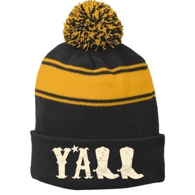 Cowboy Boots Y'ALL Stripe Pom Pom Beanie