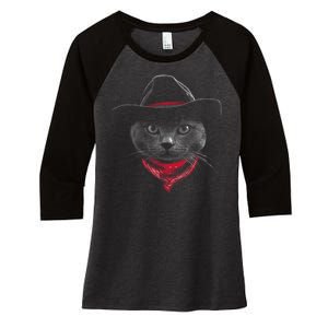 Cowboy Cat Women's Tri-Blend 3/4-Sleeve Raglan Shirt