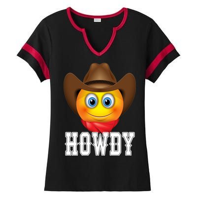 Cowboy Emoji HOWDY! Ladies Halftime Notch Neck Tee