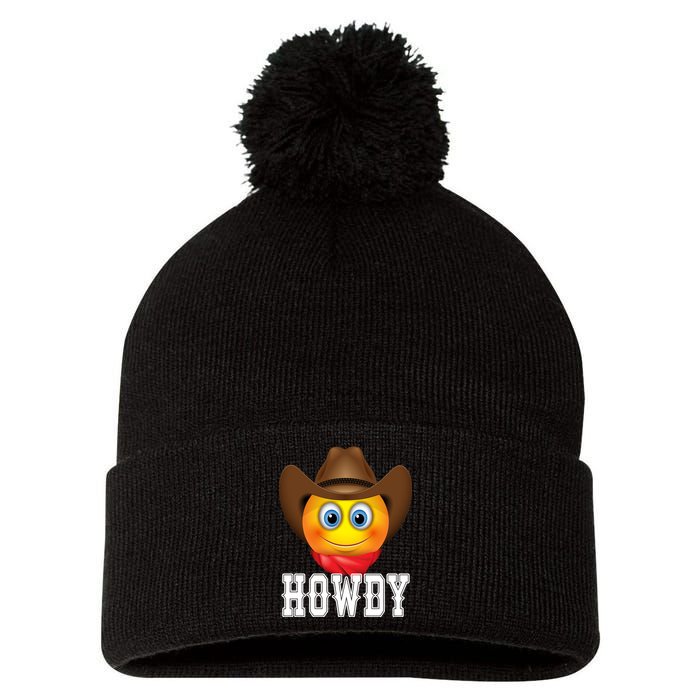 Cowboy Emoji HOWDY! Pom Pom 12in Knit Beanie