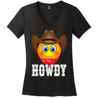 Cowboy Emoji HOWDY! Women's V-Neck T-Shirt