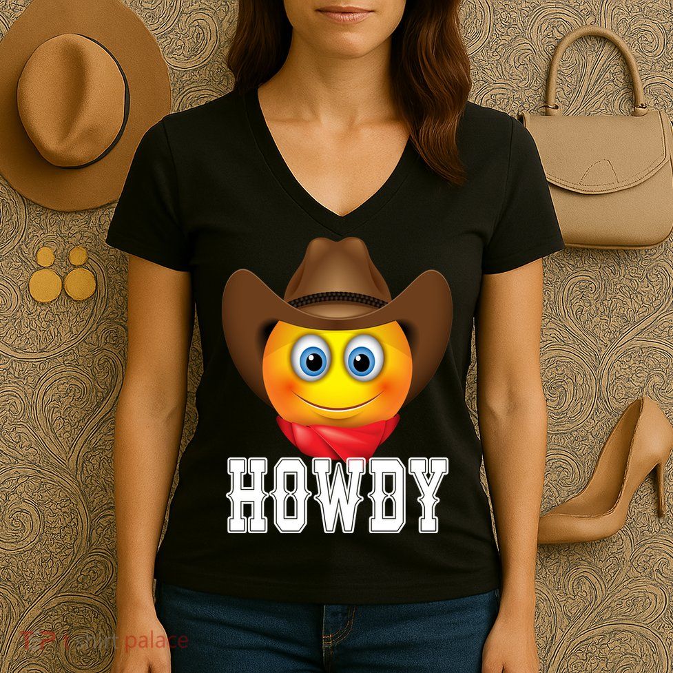 Cowboy Emoji HOWDY! Women's V-Neck T-Shirt