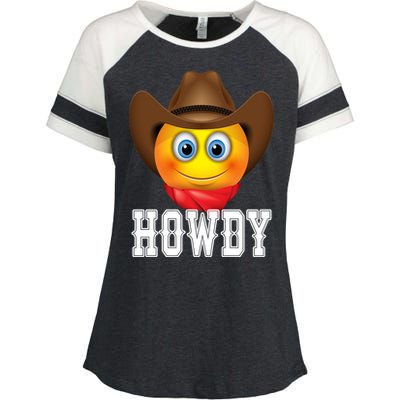 Cowboy Emoji HOWDY! Enza Ladies Jersey Colorblock Tee