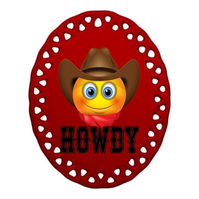 Cowboy Emoji HOWDY! Ceramic Oval Ornament