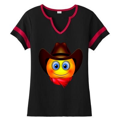 Cowboy Emoji Smiley Ladies Halftime Notch Neck Tee