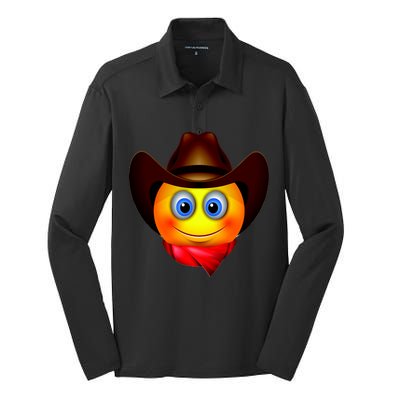 Cowboy Emoji Smiley Silk Touch Performance Long Sleeve Polo