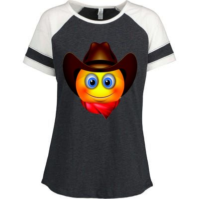 Cowboy Emoji Smiley Enza Ladies Jersey Colorblock Tee