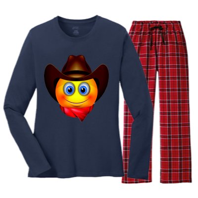 Cowboy Emoji Smiley Women's Long Sleeve Flannel Pajama Set 