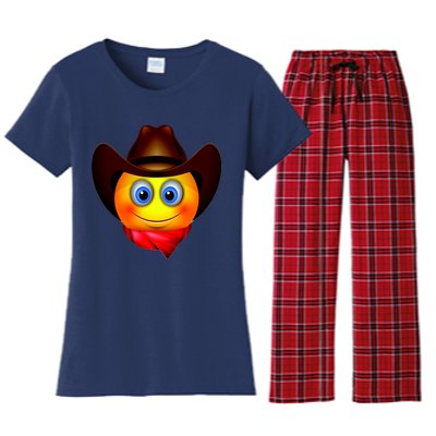 Cowboy Emoji Smiley Women's Flannel Pajama Set