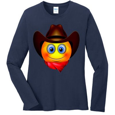 Cowboy Emoji Smiley Ladies Long Sleeve Shirt