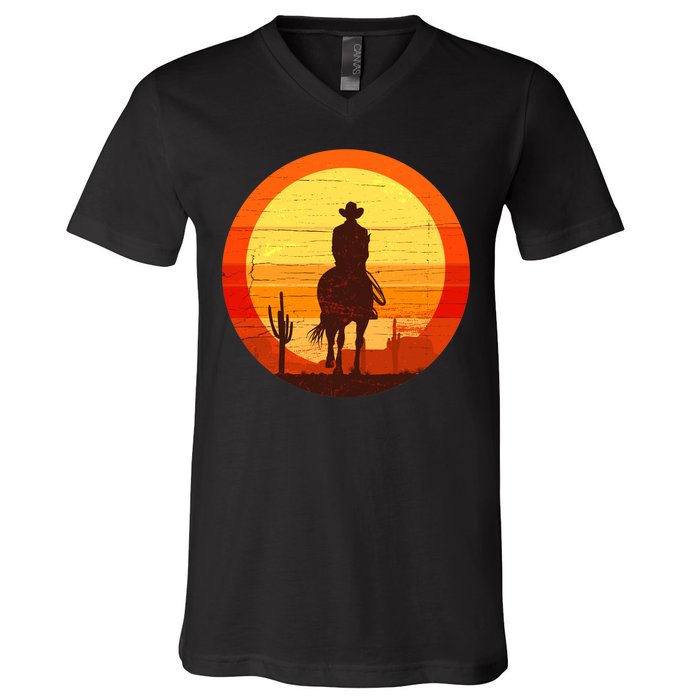 Cowboy Gamer Sunset V-Neck T-Shirt