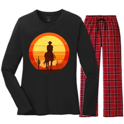 Cowboy Gamer Sunset Women's Long Sleeve Flannel Pajama Set 