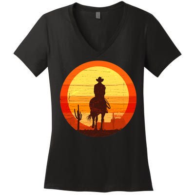 Cowboy Gamer Sunset Women's V-Neck T-Shirt