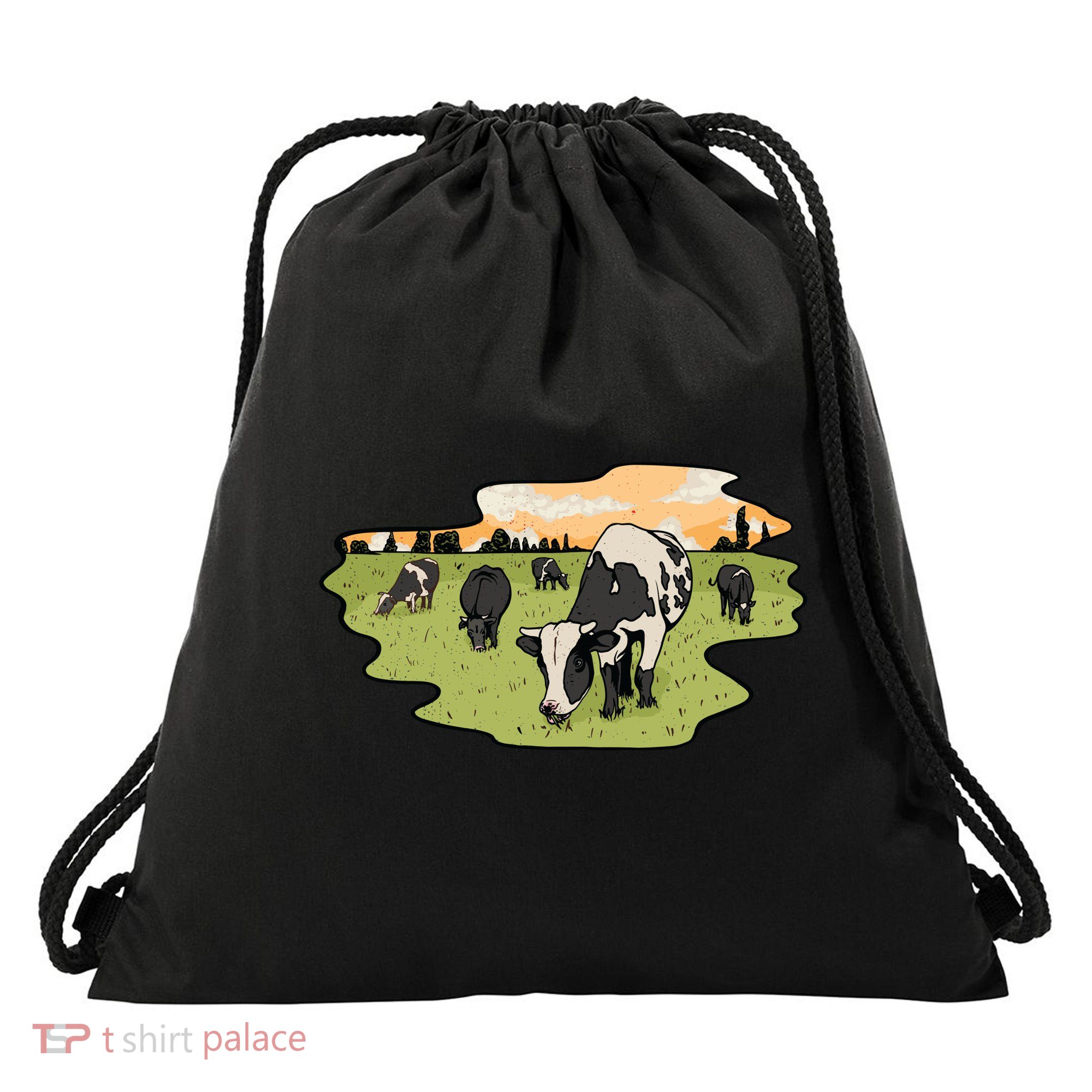 Cows In Field Drawstring Bag