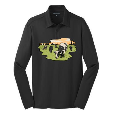 Cows In Field Silk Touch Performance Long Sleeve Polo