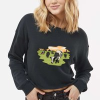 Cows In Field Cropped Pullover Crew