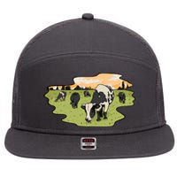 Cows In Field 7 Panel Mesh Trucker Snapback Hat