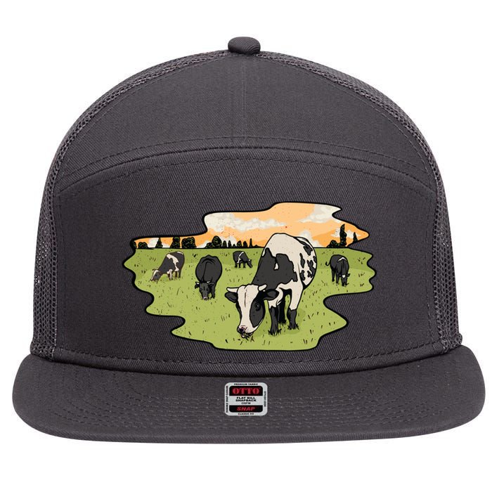 Cows In Field 7 Panel Mesh Trucker Snapback Hat