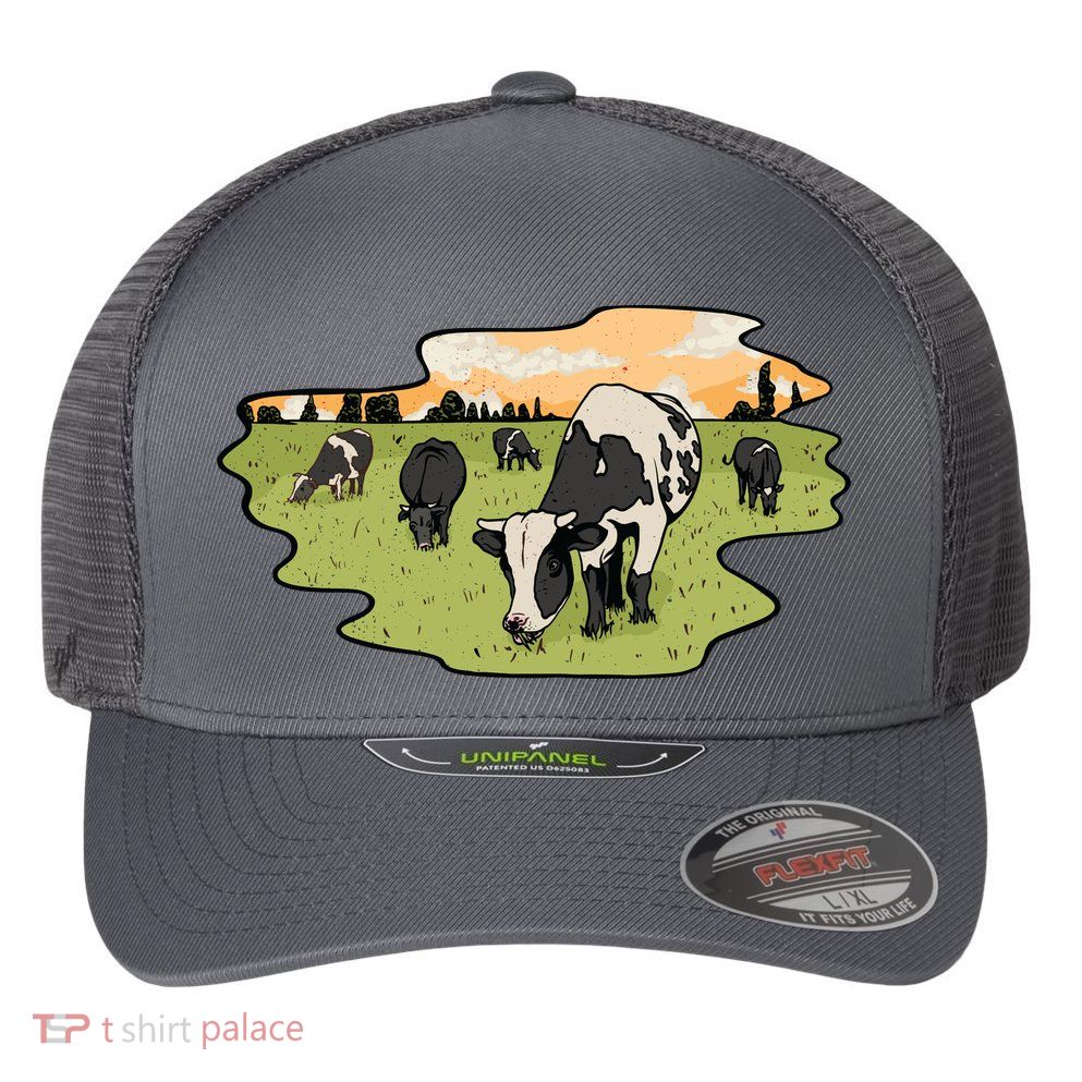 Cows In Field Flexfit Unipanel Trucker Cap