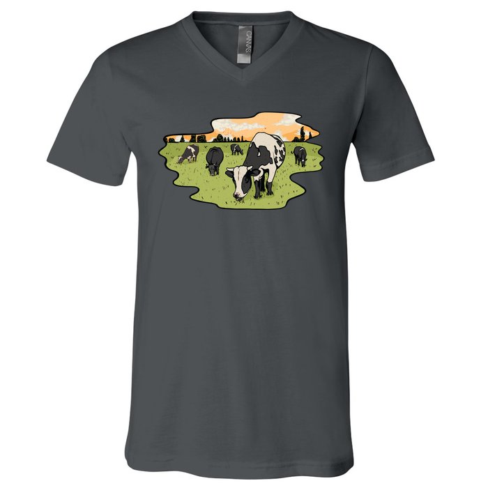 Cows In Field V-Neck T-Shirt