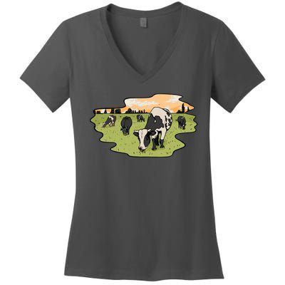 Cows In Field Women's V-Neck T-Shirt