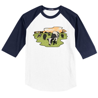 Cows In Field Baseball Sleeve Shirt