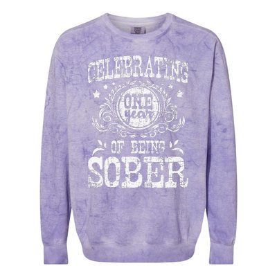 Celebrating One Year Of Being Sober Recovery Sobriety AA Colorblast Crewneck Sweatshirt