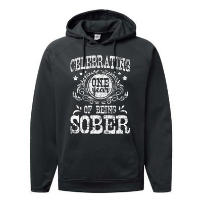 Celebrating One Year Of Being Sober Recovery Sobriety AA Performance Fleece Hoodie