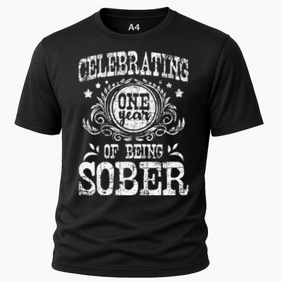 Celebrating One Year Of Being Sober Recovery Sobriety AA Cooling Performance Crew T-Shirt