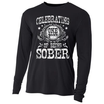 Celebrating One Year Of Being Sober Recovery Sobriety AA Cooling Performance Long Sleeve Crew