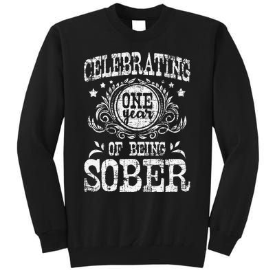 Celebrating One Year Of Being Sober Recovery Sobriety AA Tall Sweatshirt