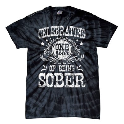 Celebrating One Year Of Being Sober Recovery Sobriety AA Tie-Dye T-Shirt