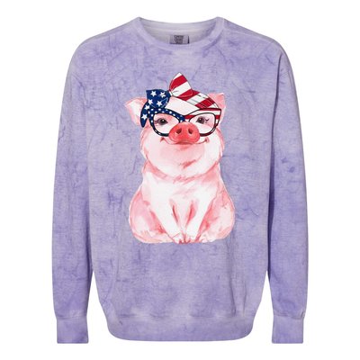 Cute Pig 4th Of July USA Flag Patriotic American Piggy Joke Colorblast Crewneck Sweatshirt