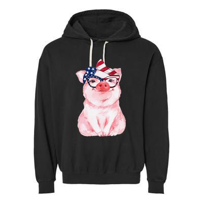 Cute Pig 4th Of July USA Flag Patriotic American Piggy Joke Garment-Dyed Fleece Hoodie