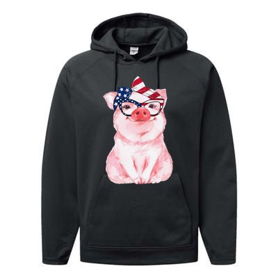 Cute Pig 4th Of July USA Flag Patriotic American Piggy Joke Performance Fleece Hoodie