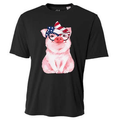 Cute Pig 4th Of July USA Flag Patriotic American Piggy Joke Cooling Performance Crew T-Shirt