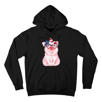 Cute Pig 4th Of July USA Flag Patriotic American Piggy Joke Hoodie