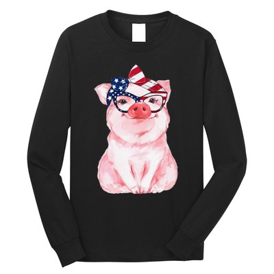 Cute Pig 4th Of July USA Flag Patriotic American Piggy Joke Long Sleeve Shirt