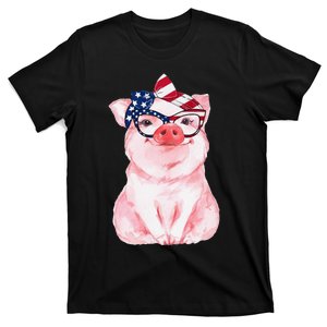 Cute Pig 4th Of July USA Flag Patriotic American Piggy Joke T-Shirt