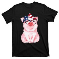 Cute Pig 4th Of July USA Flag Patriotic American Piggy Joke T-Shirt