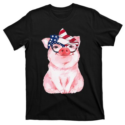 Cute Pig 4th Of July USA Flag Patriotic American Piggy Joke T-Shirt