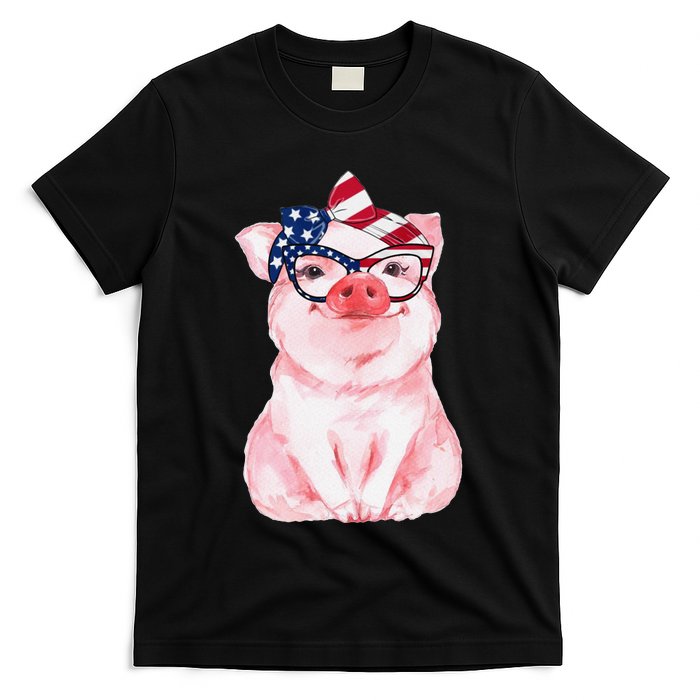 Cute Pig 4th Of July USA Flag Patriotic American Piggy Joke T-Shirt