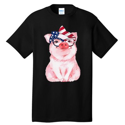 Cute Pig 4th Of July USA Flag Patriotic American Piggy Joke Tall T-Shirt