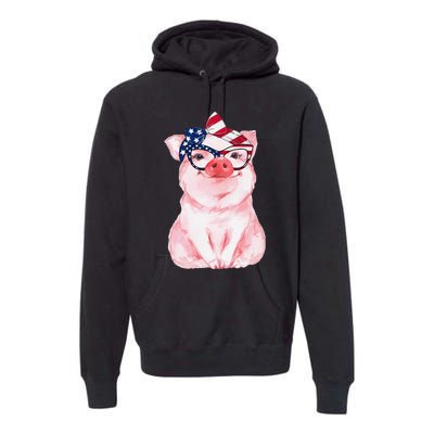 Cute Pig 4th Of July USA Flag Patriotic American Piggy Joke Premium Hoodie