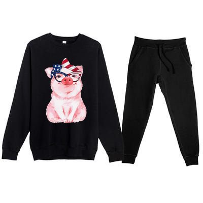 Cute Pig 4th Of July USA Flag Patriotic American Piggy Joke Premium Crewneck Sweatsuit Set