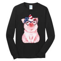 Cute Pig 4th Of July USA Flag Patriotic American Piggy Joke Tall Long Sleeve T-Shirt