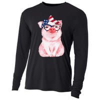 Cute Pig 4th Of July USA Flag Patriotic American Piggy Joke Cooling Performance Long Sleeve Crew