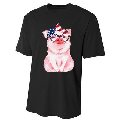 Cute Pig 4th Of July USA Flag Patriotic American Piggy Joke Performance Sprint T-Shirt